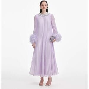 Self-Portrait Lilac Chiffon Feather Midi Dress